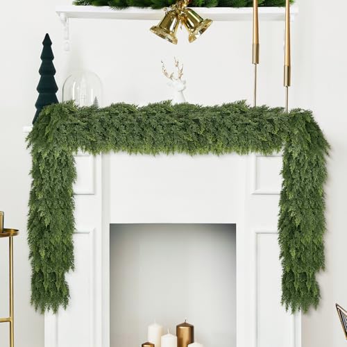 ZYTOP 9FT Artificial Cedar Garland Real Touch Greenery for Holiday Decor