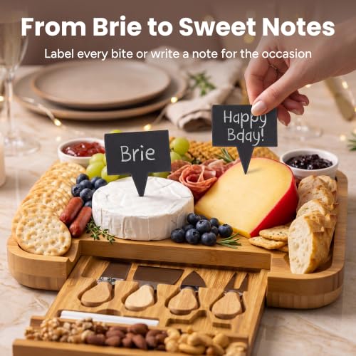 Bamboo Charcuterie Board Set with Serving Accessories and Cheese Knives