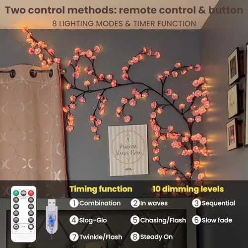 LED Cherry Blossom Branch Vine Wall Lights with Remote - 47 Inch