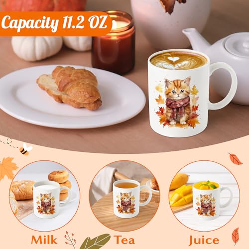 R.HORSE Fall Cat Coffee Mug 11.2oz Cute Ceramic Cat & Maple Leaf Design