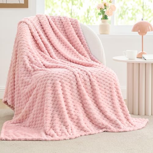 BEDELITE Soft 3D Jacquard Plush Throw Blanket for Couch - 50x60 Pink