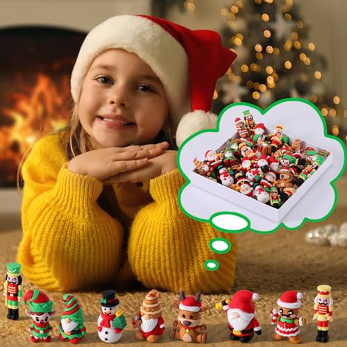 Chunful 100 Pcs Christmas Figurines Nutcracker Santa Snowman Deer Gnomes Set