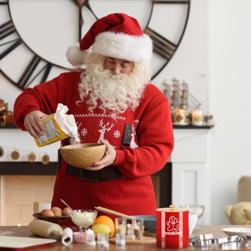 LEIFIDE Red Christmas Cookie Jar with Airtight Bamboo Lid 1.1 Gallon