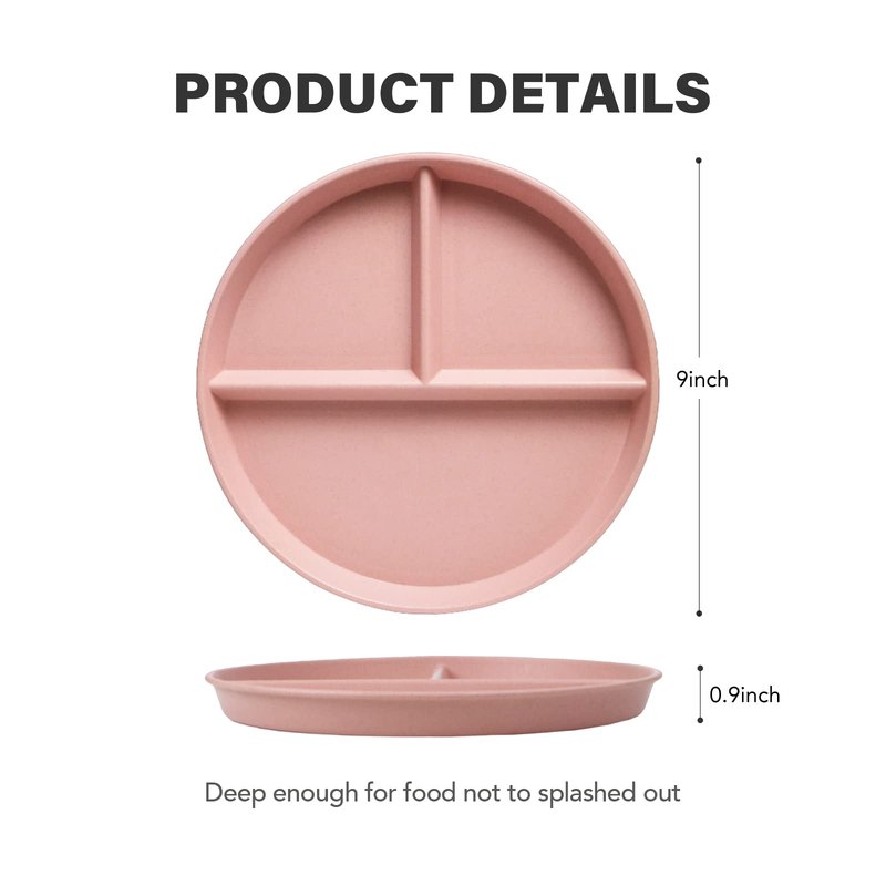 greenandlife 9 Inch (4PCS) Unbreakable Divided Plates for Kids Adults, Dishwasher & Microwave Safe Compartment Plate, Lightweight Reusable Plastic Portion Control Plates, BPA Free and Healthy