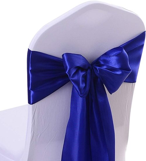 Gold Fortune Royal Blue Satin Chair Sashes - 7x108 Inch Adjustable Wedding Chair Bows | 10-Pack for Banquet & Party Decor
