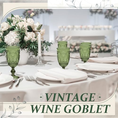 48 Pcs Plastic Vintage Embossed Wine Goblets, 7.5oz Olive Green Stemware