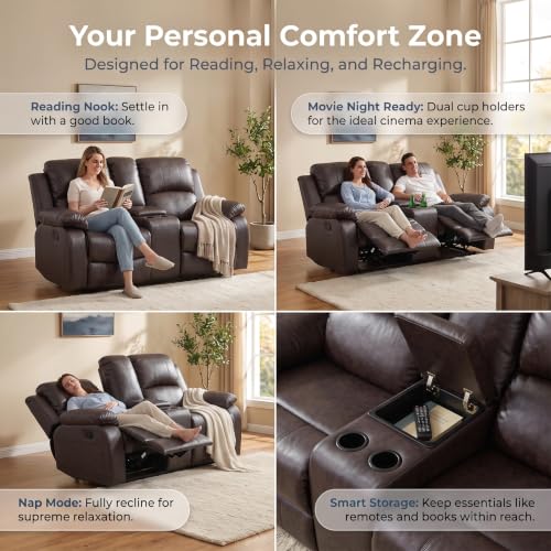 3-Piece Leather Recliner Sofa Set with Storage and Cup Holders
