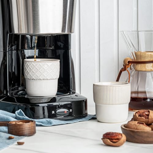MIKIGEY Espresso Cups Set of 2 - 4oz Mini Coffee Mugs with Stripes & Checks, Dishwasher & Microwave Safe, Farmhouse Decor