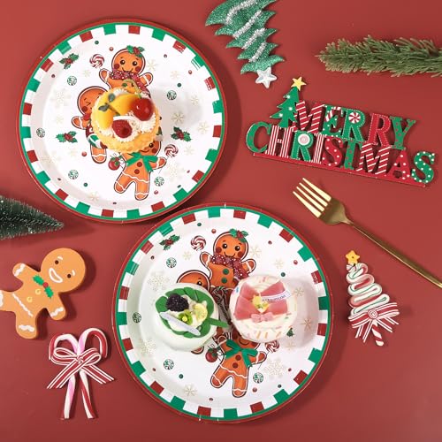 AllReal Christmas Gingerbread Paper Plates 7Inch 48 Pack - Festive Holiday Dessert Plates