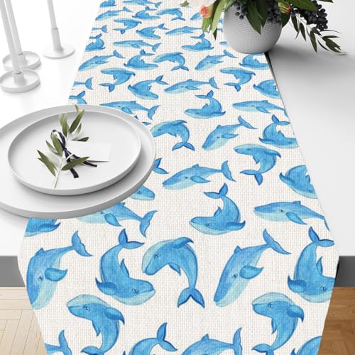 Blue Whale Table Runner - Farmhouse Kitchen Decor, 13x72 Inch, Indoor Outdoor Gift