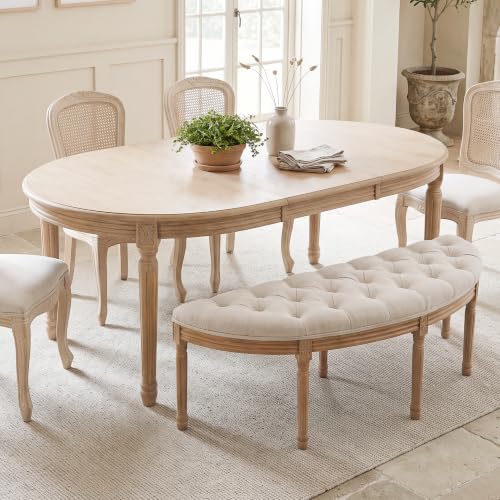 55-Inch Button-Tufted Half-Moon Dining Bench, Upholstered Linen Seat