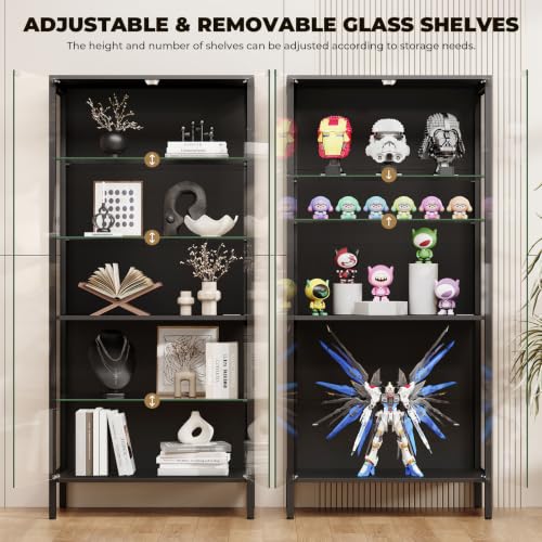 5-Tier Glass Display Cabinet with Adjustable Shelves and Motion Sensor LED