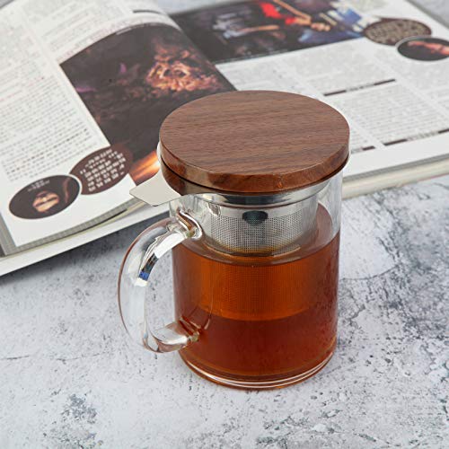 COMI 14oz Glass Tea Cup with Walnut Lid & Handle - Large Capacity Infuser Mug for Loose Leaf Tea (Variation 1)