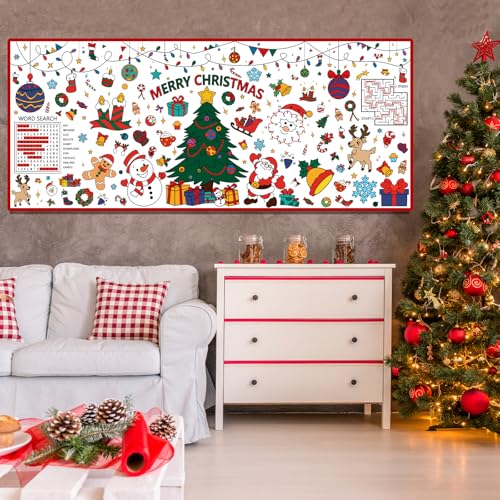 PADELO Christmas Giant Coloring Poster 30x72 Inch - DIY Holiday Tablecloth & Banner - One Piece