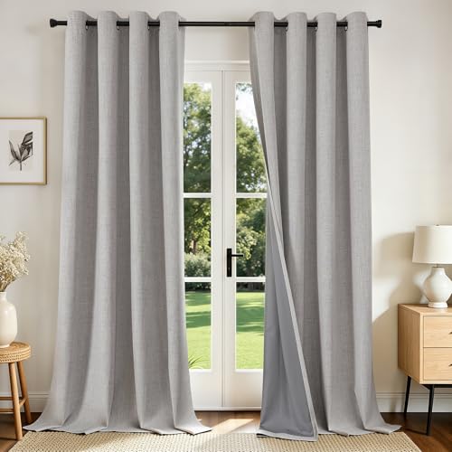 84-Inch Linen Blackout Curtains - Thermal Insulated, Noise Reducing Drapes