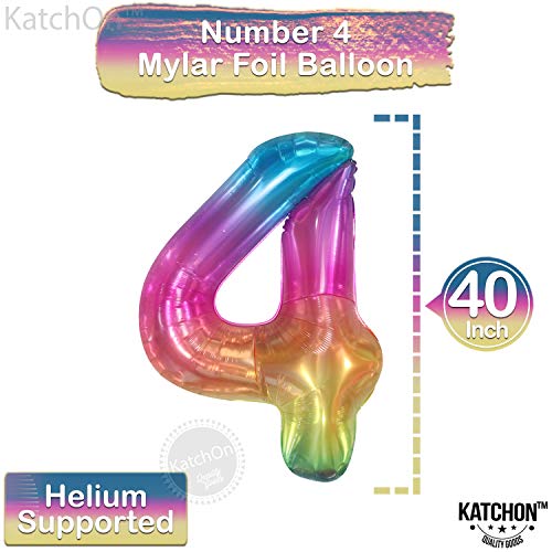 KatchOn Giant Rainbow Number 4 Balloon - 40 Inch Foil Tie Dye Birthday Decor