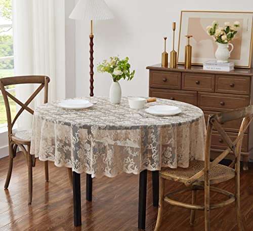 Warm Home Designs 132 Inch Round Linen Wedding Tablecloth - Elegant Rose Bouquet Design
