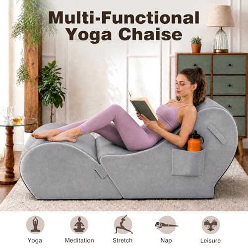 Convertible Yoga Chaise Lounge & Heart-Shaped Ottoman, Ergonomic Stretching