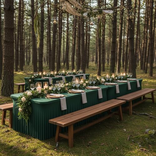 GEWONELIFE 2 Pack Dark Green 6FT Rectangle Spandex Tablecloths - Wrinkle-Free Fitted Cover for 6 Foot Tables, Holiday & Event Decor