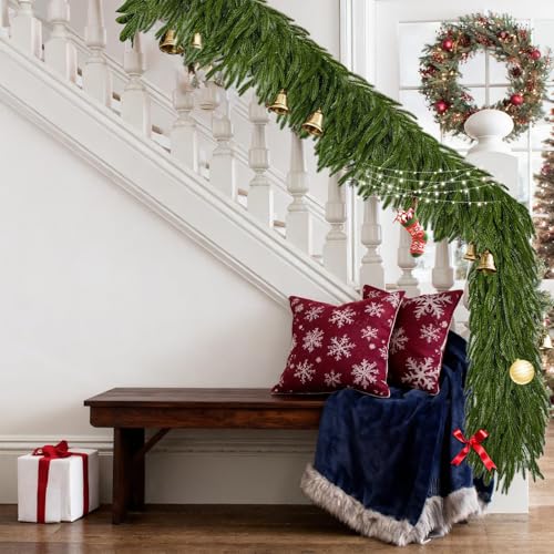Yaquho 9 Ft Norfolk Pine Christmas Garland 2-Pack Real Touch Indoor Outdoor