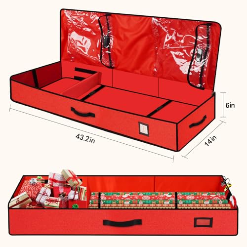 Wrapping Paper Storage Container Heavy Duty Oxford Red Holiday Organizer