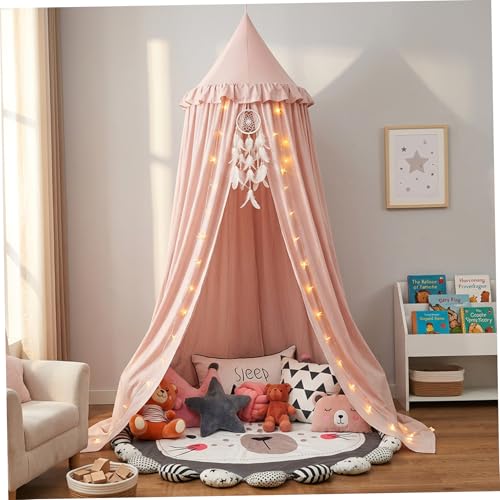 Large Princess Bed Canopy for Girls, Ruffled Edge Play Tent for Bedroom