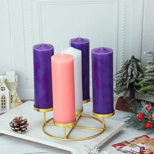 Newtay Gold 7.87-inch 5 Pillar Advent Wreath Candle Holder with Metal Ring - Xmas Decor