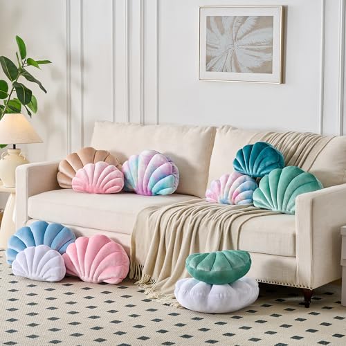 Seashell Throw Pillow - 14-Inch Pink Velvet Beach Themed Decorative Cushion