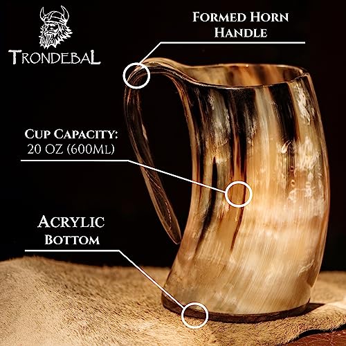 Authentic Viking Drinking Horn Mug - 20 oz Handcrafted Ox Horn Beer Tankard