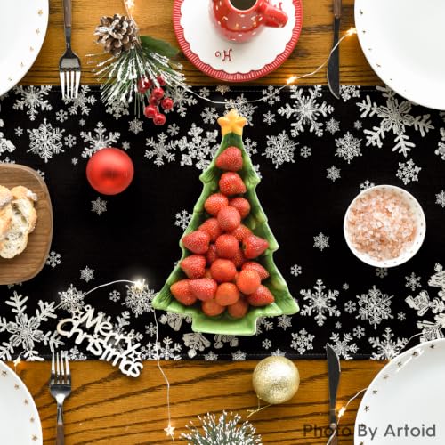 Artoid Mode Snowflake 13x120 Inch Table Runner - Black