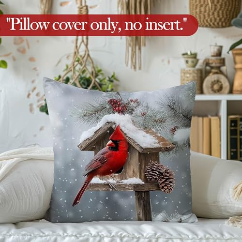 LRyeisahh Xmas_4 Christmas Cardinal Throw Pillow Cover 18x18 Rustic Farmhouse Holiday Decor