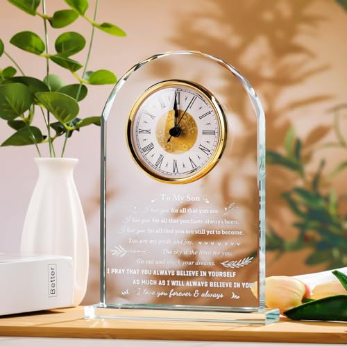Inspirational Glass Desk Clock Gift for Son from Mom and Dad