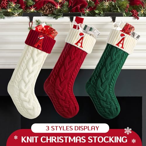 Large Personalized Initial Christmas Stocking, 18-Inch Embroidered Knit Xmas Decor