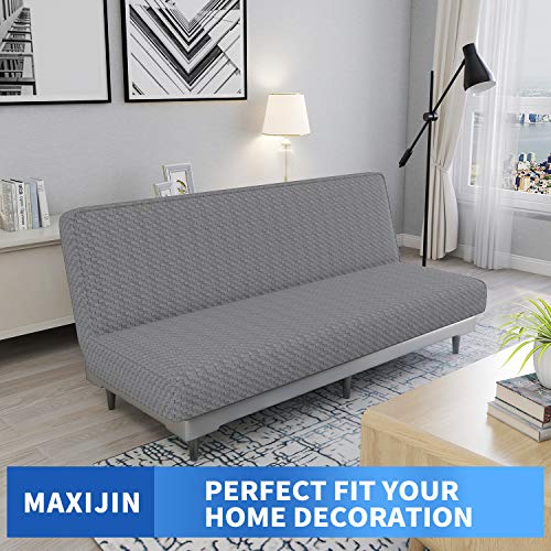 Stretch Jacquard Futon Cover - Soft Armless Slipcover, Light Gray