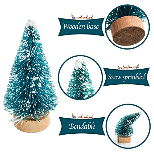 24 Pcs Mini Bottle Brush Christmas Trees with Wood Base - Snow Frosted