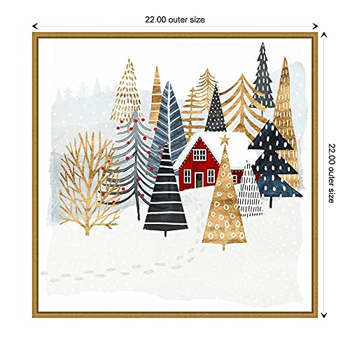 Amanti Art 22x22 Framed Canvas Wall Art Holiday Chalet I Tree (Sylvie Gold Frame)