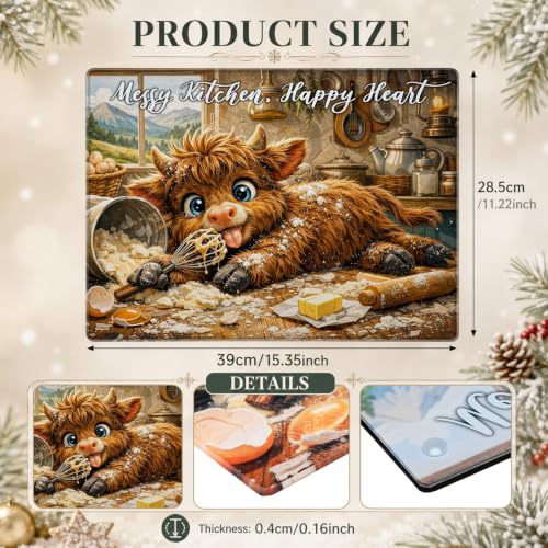 Kathfly Highland Cow Christmas Glass Cutting Board - Farmhouse Kitchen Decor