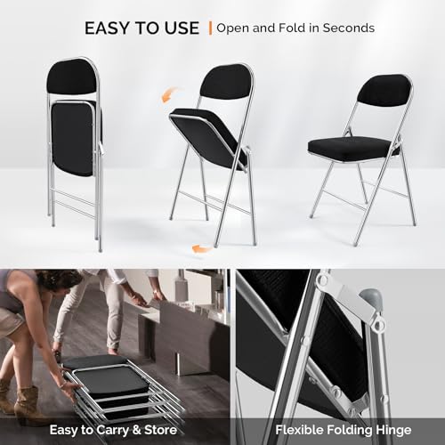 Padded Folding Chair with Corduroy Fabric Seat, Metal Frame, 350 lbs Cap