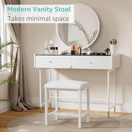 Small Vanity Stool with Faux Leather Cushion for Makeup Desk and Bedroom
