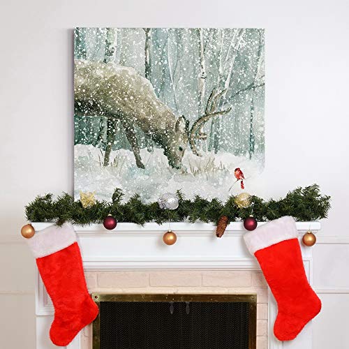 40x40 Reindeer and Cardinal Christmas Wall Art - Scenic Winter Forest Canvas, Ready to Hang, Premium Gallery Wrapped Decor, Made in USA