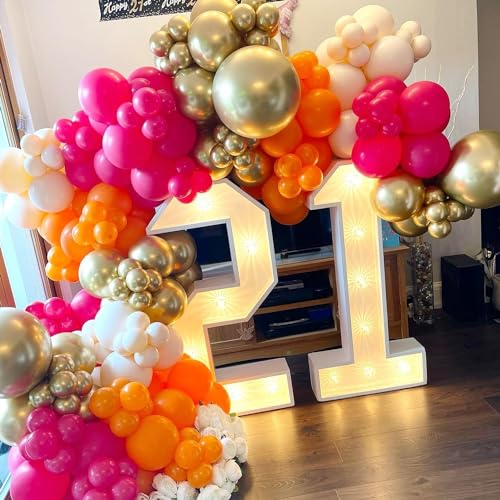 161-Piece Pink and Orange Balloon Garland Kit with Metallic Gold Accents