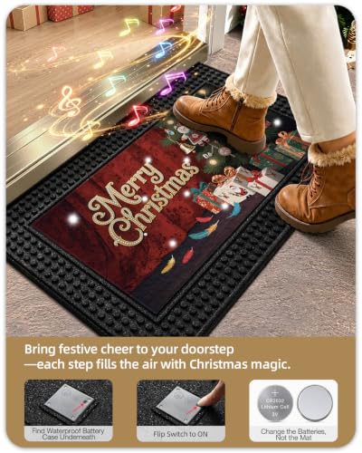 Color&Geometry Step Activated LED Christmas Door Mat 18x30 inches, Merry Christmas Tree Design