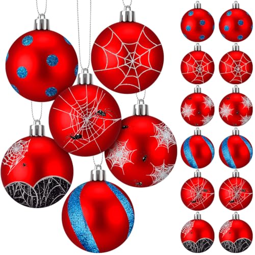 Red Spider Web Christmas Ornaments Set - 12 pcs, 2.36" Holiday Decorations