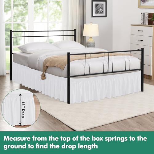 Wrap Around Queen Size Bed Skirt - 15 Inch Drop Split Corner Dust Ruffle
