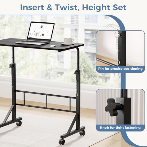 31.5" Adjustable Height Walking Pad Desk - Mobile Rolling Laptop Stand