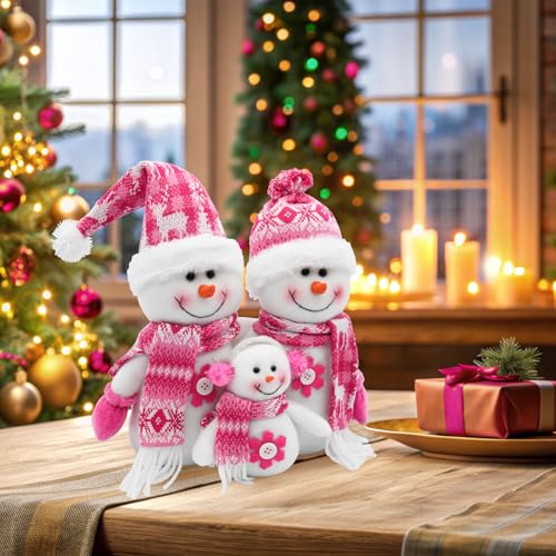 Pink Christmas Snowman Decor for Home Tabletop Tiered Tray - Festive Holiday Ornament