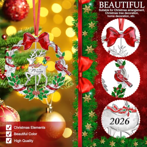 Sophena Large Dated 2026 Christmas Ornament with Rotatable Deer for Tree & Wreath Decoration
