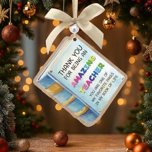 Teacher Christmas Ornament Book Shape for Classroom Gifts - Wood Fiber Ornament