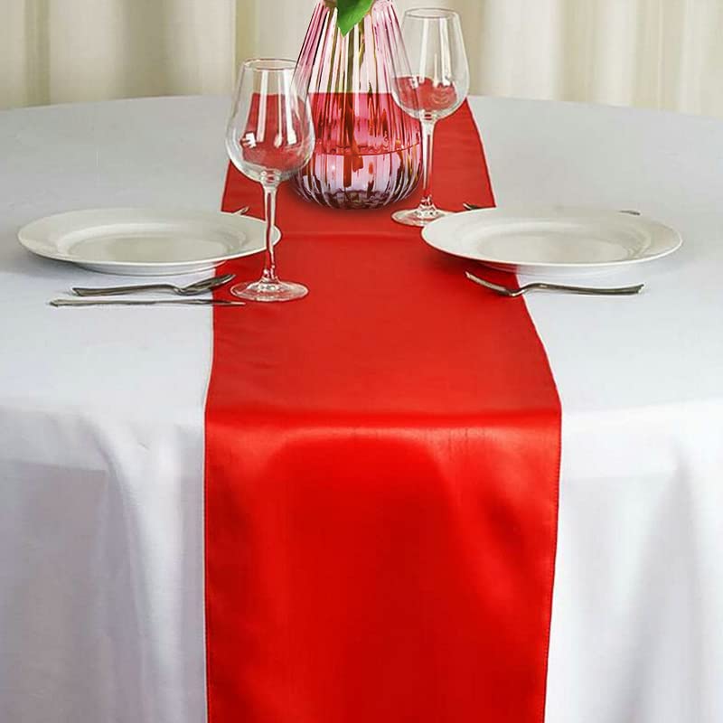 12 Pack Red Satin Table Runners 108x12 Inches for Weddings & Parties - -12108"
