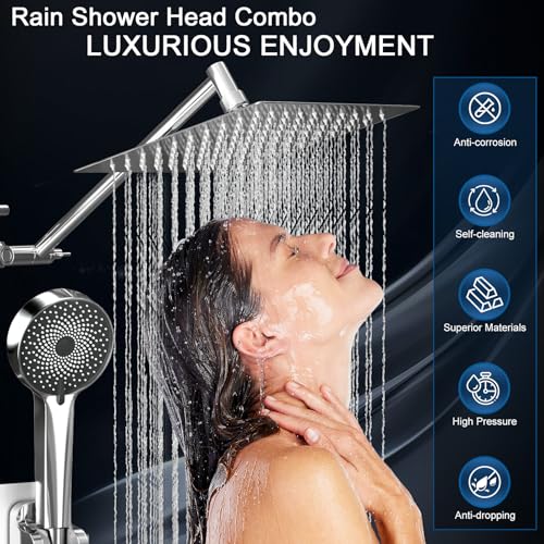 10-Inch Rainfall Shower Head Combo with Handheld Spray and Extension Arm